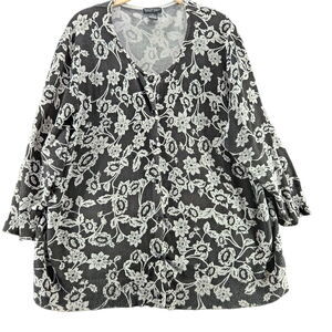 Bay Studio Womens Top Multi-Color Size 1X Cotton Blend Long Sleeve Stretch